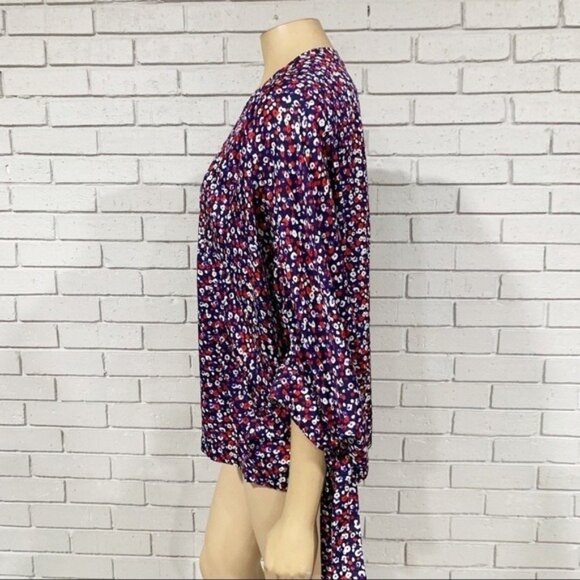 Derek Lam Silk Poppy Print Blouse Size 14 NWT – Raglan Tie‑Cuff Made in Italy - Picture 5 of 12